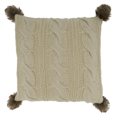 Saro Lifestyle 1840.W18SP 18 in. Cable Knit Pom Pom Poly-Filled Throw Pillow, White 