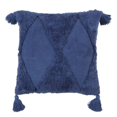 Saro Lifestyle 5314.NB18SP 18 in. Tufted Diamond Tassel Throw Pillow with Poly Filling, Navy Blue 