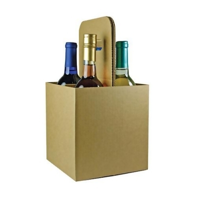 True Fabrications 47400 4 Bottle Open Wine Carryout, Brown 