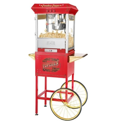 Trademark 83-DT5611 8 oz 3 gal Pasadena Popcorn Machine with Cart Popper Makes, Red 