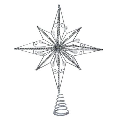 Queens of Christmas TOPPER-16-SLV-STR 16 in. Star Tree Topper, Silver 