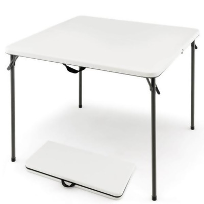 Costway NP10740WH Folding Camping Table with All-Weather HDPE Tabletop & Rustproof Steel Frame, White 
