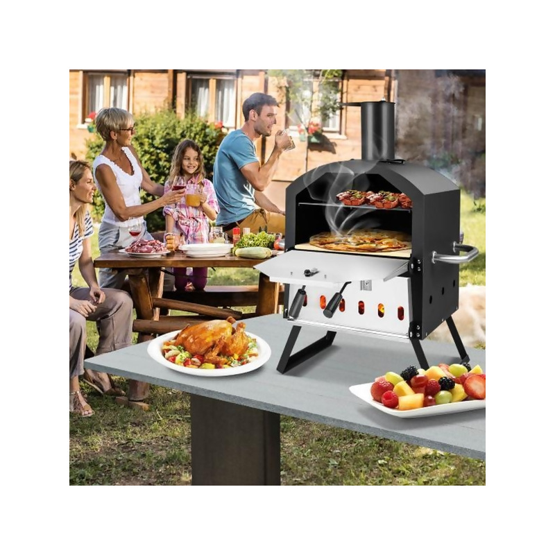 Costway Black Outdoor Pizza Oven with Anti-Scalding Handles and