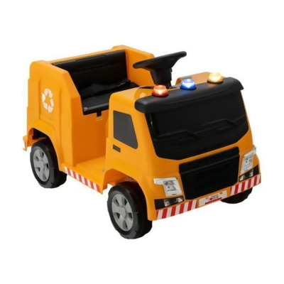Costway TQ10129US-YW 12V Kids Ride-on Garbage Truck Toy with Warning Lights & 6 Recycling Accessories, Yellow 