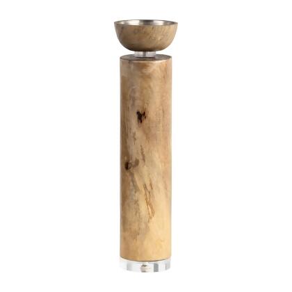 Sagebrook Home 18212-02 14 in. Acrylic Detail Taper Wood Candleholder, Natural Brown 