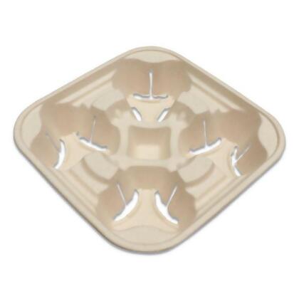 World Centric WORCCFB4LF 8-22 oz Fiber Cup Carriers, Natural - Four Cups 