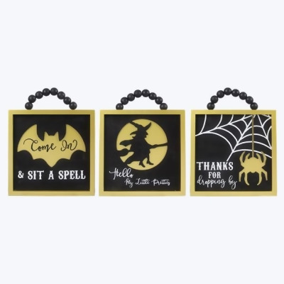 Youngs 81049 Wood Halloween Framed Wall Sign with Wood Beads, Assorted Color - 3 Piece 