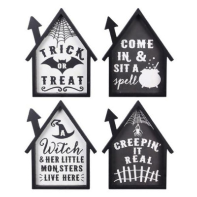 Youngs 80330 Wood Framed House Halloween Wall Sign, Assorted Color - 4 Piece 