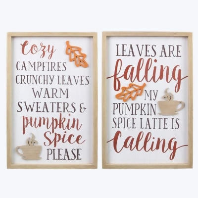 Youngs 81074 Wood Framed Fall Wall Signs, Assorted Color - 2 Piece 