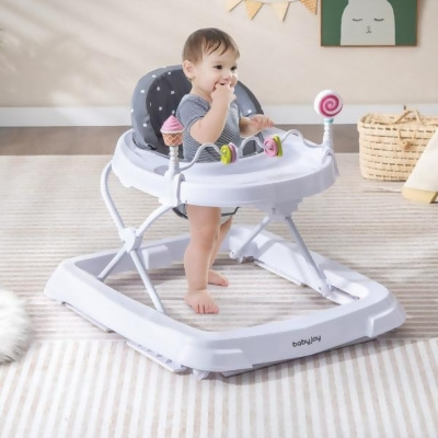 Costway BC10151GR Foldable Baby Activity Walker with Adjustable Height & Detachable Seat Cushion, Gray 