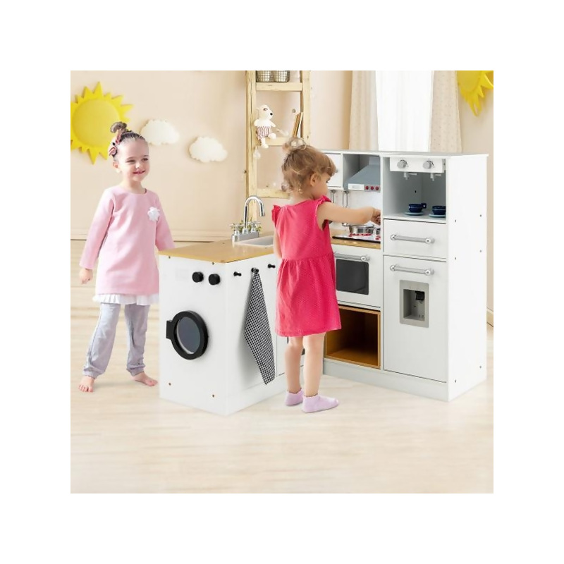 Costway Wooden Kids Kitchen with Washing Machine