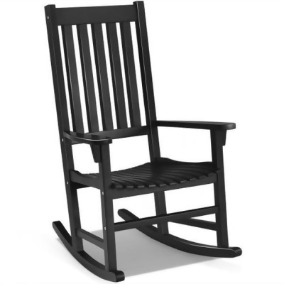 Costway HZ10110DK Indoor & Outdoor Wooden High Back Rocking Chair, Black 