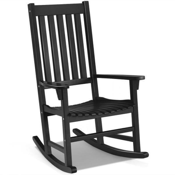 Costway HZ10110DK Indoor & Outdoor Wooden High Back Rocking Chair, Black