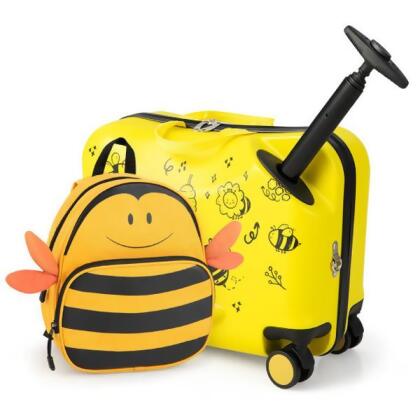 Costway BN10003YW 18 in. Kids Ride-on Luggage Set with Spinner Wheels & Bee Pattern, Yellow - 2 Piece