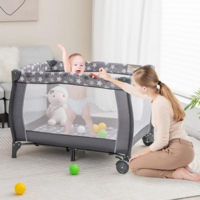 Costway BE10016GR Portable Baby Playard with Changing Table Bassinet & Music Box, Gray 