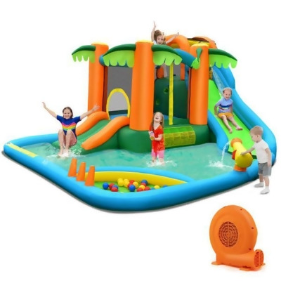 Costway NP10328-ES10151US 7-in-1 Inflatable Water Slide Park with Trampoline Climbing & 750W Blower 