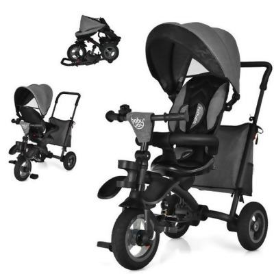 Costway BC10160GR 7-in-1 Baby Folding Tricycle Stroller with Rotatable Seat, Gray 
