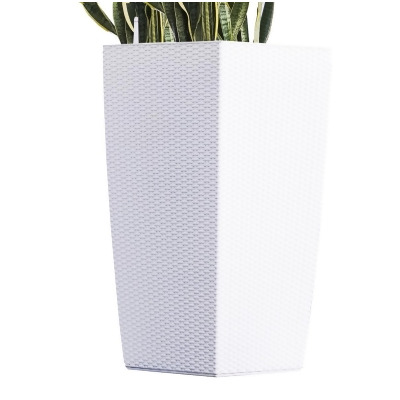XBrand SWPlanterWT35 XBrand 30 H White Rattan Self Watering Indoor Outdoor Square Planter Pot, Tall Decorative Gardening Pot, Home Dcor Accent 