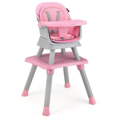 Costway AD10030PI 6-in-1 Convertible Baby High Chair with Adjustable Removable Tray, Pink 