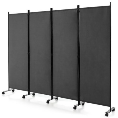 Costway JV10724GR 6 ft. 4-Panel Rolling Privacy Screen Folding Room Divider with Lockable Wheels, Gray 
