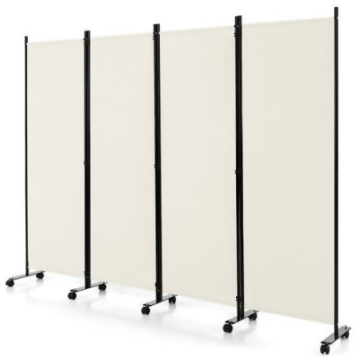 Costway JV10724WH 6 ft. 4-Panel Rolling Privacy Screen Folding Room Divider with Lockable Wheels, White 