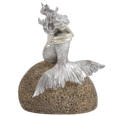 HomeRoots 401222 10 x 8 x 5 in. Contemplative Mermaid on a Rock Sculpture, Silver 