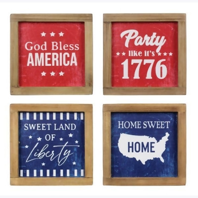 Youngs 73168 Wood Framed 4th of July Tabletop Sign, 4 Assortment 