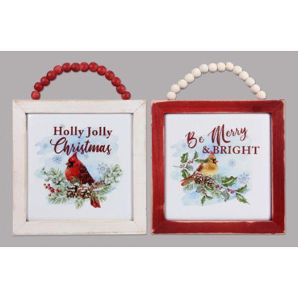 Youngs 90051 Wood Framed Enamel Christmas Wall Sign, Assorted Color - 2 Piece