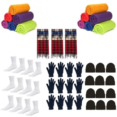 Your Shopping Depot 098-2007 60 Piece Homeless Kit With Gloves, Beanies, Sock, Scarves, Blankets Beanies (1 Dozen of Each) 