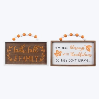 Youngs 81080 Wood Framed Harvest Wall Plaque with Blessing Beads, Assorted Color - 2 Piece 