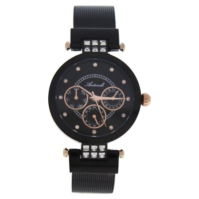Antoneli W-WAT-1423 Black Stainless Steel Mesh Bracelet Watch for Women, AL0704-08 