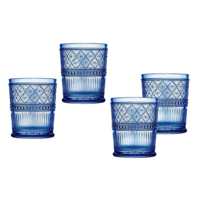 Godinger 27046 12 oz Claro Double Old Fashion Glass, Blue - Set of 4 