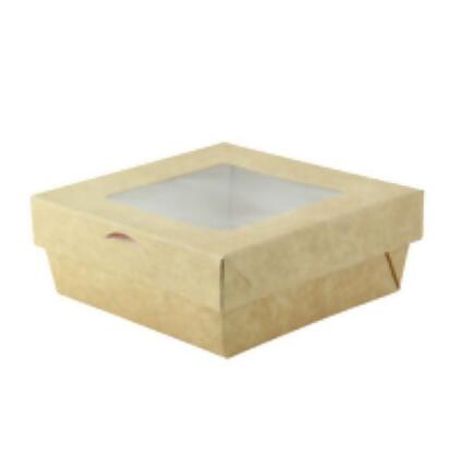 Packnwood 210KRBAK155K 6.1 x 6.1 x 2 in. 34 oz Bakeable Kray Box with PET Lid, Kraft - 100 Piece 