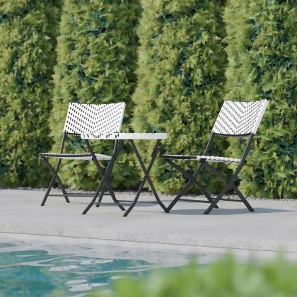 Flash Furniture FV-FWA085-BLK-WHT-GG Rouen Commercial Grade Foldable French Bistro Set, Indoor & Outdoor PE Rattan Back, Seat & Table Top, Black & White with Black Steel Frames - 3 Piece 