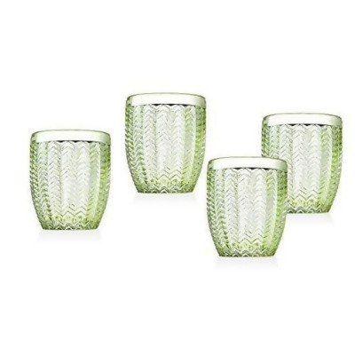 Godinger 44674 11 oz Twill Double Old Fashioned Beverage Glass Cup, Emerald Green - Set of 4 