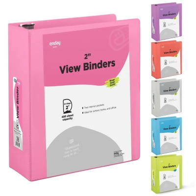 Enday No.0513 2 in. Slant-D Ring View Binder with 2 Pockets, Pink - Pack of 12 