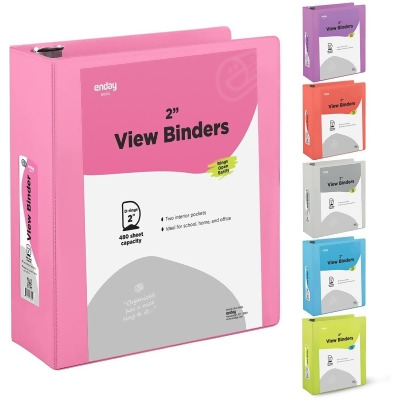 Enday No.0519 3 in. Slant-D Ring View Binder with 2 Pockets, Pink - Pack of 12 