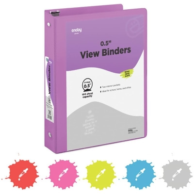 Enday No.0496 0.5 in. 3-Ring View Binder with 2-Pockets, Purple - Pack of 24 