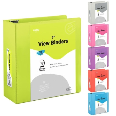Enday No.0521 3 in. Slant-D Ring View Binder with 2 Pockets, Green - Pack of 12 