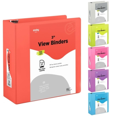 Enday No.0523 3 in. Slant-D Ring View Binder with 2 Pockets, Red - Pack of 12 