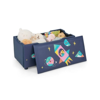 Costway HY10060NY Kids Wooden Upholstered Toys Storage Box with Removable Lid, Navy 