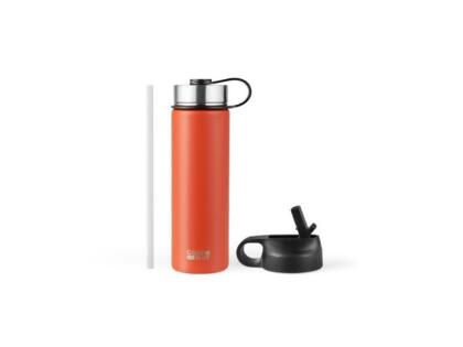 Costway KC55427OR 22 oz Double-Walled Insulated Stainless Steel Water Bottle with 2 Lids & Straw, Orange 