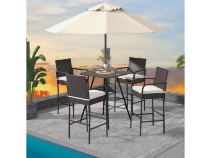 Costway HW70947-4 Outdoor PE Rattan Cushioned Barstool Set with Armrests - Set of 4 