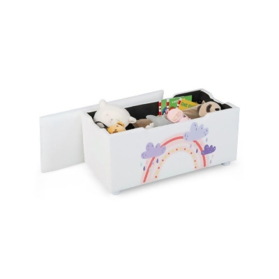 Costway HY10060WH Kids Wooden Upholstered Toys Storage Box with Removable Lid, White 