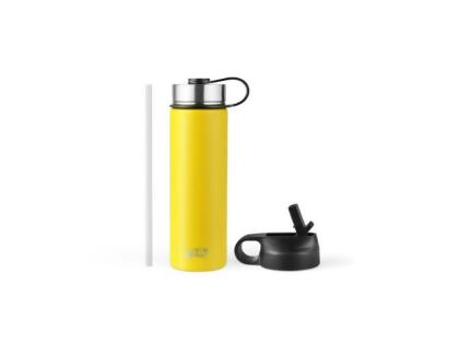 Costway KC55427YW 22 oz Double-Walled Insulated Stainless Steel Water Bottle with 2 Lids & Straw, Yellow 