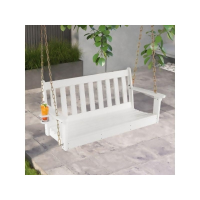 Costway NP11061WH 54 in. HDPE Patio Porch Swing with Cup Holder, White 