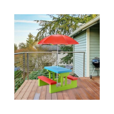 Costway OP70475RE Kids Picnic Folding Table & Bench with Umbrella 