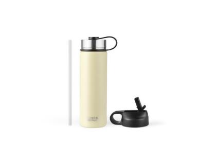 Costway KC55427BE 22 oz Double-Walled Insulated Stainless Steel Water Bottle with 2 Lids & Straw, Beige 