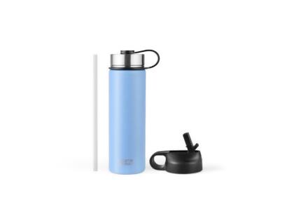 Costway KC55427NY 22 oz Double-Walled Insulated Stainless Steel Water Bottle with 2 Lids & Straw, Blue 