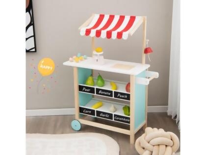Costway TP10051 Kids Wooden Ice Cream Cart with Chalkboard & Storage